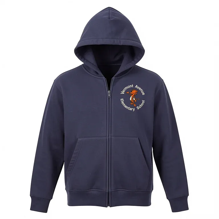 Vermont Ave Elementary School Navy Full Zip Sweatshirt (with Hood) with embroidered school logo