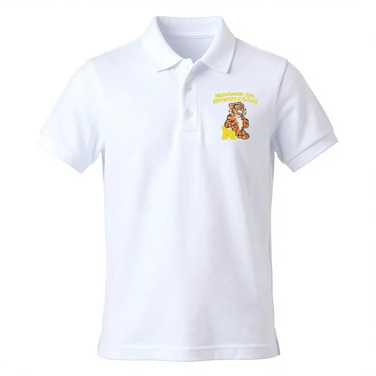 Manchester Ave Elementary School White Polo Shirt with embroidered school logo