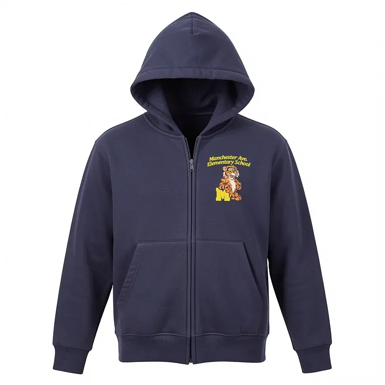 Manchester Ave Elementary School Navy Full Zip Sweatshirt (with Hood) with embroidered school logo