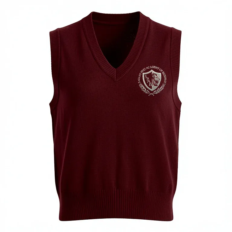 Savant Prep Academy Burgandy V-Neck Vest with embroidered school logo