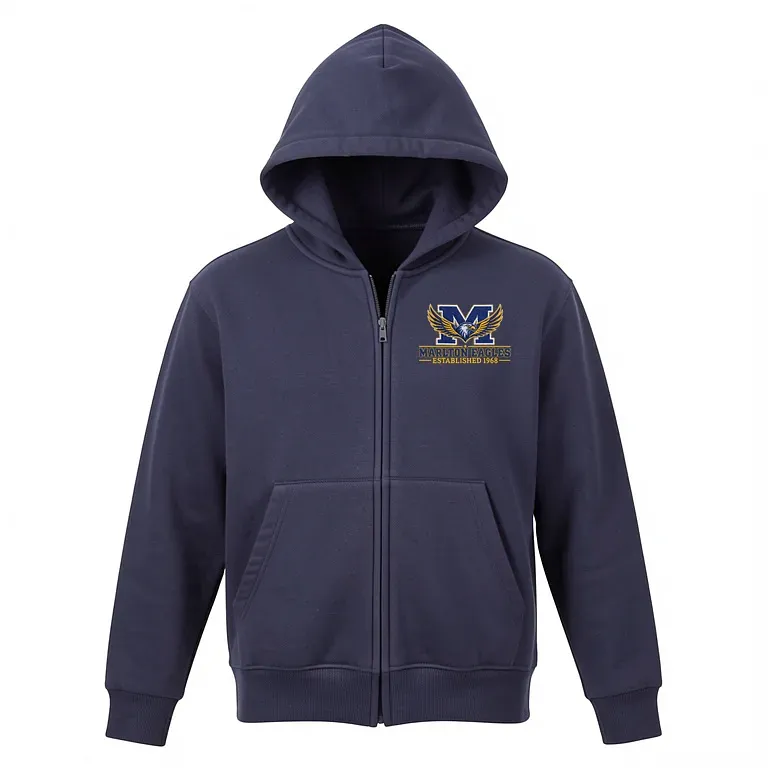 Marlton School Navy Full Zip Sweatshirt (with Hood) with embroidered school logo