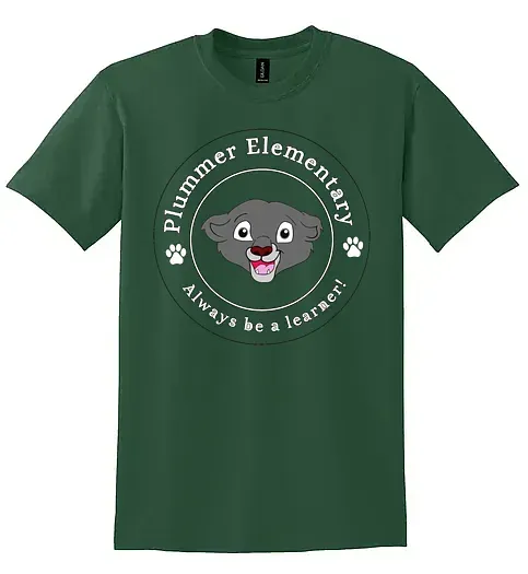 Plummer Elementary Green T-Shirt with embroidered school logo
