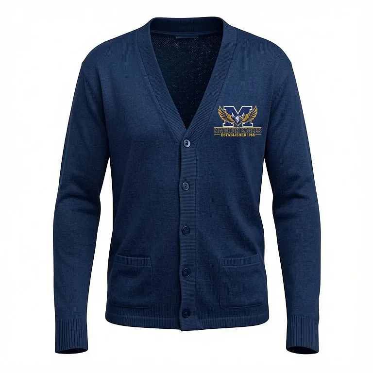 Marlton School Navy Cardigan Sweater with embroidered school logo