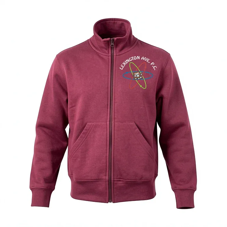 Lexington Ave Primary Center Burgandy Full Zip Sweatshirt (no Hood) with embroidered school logo