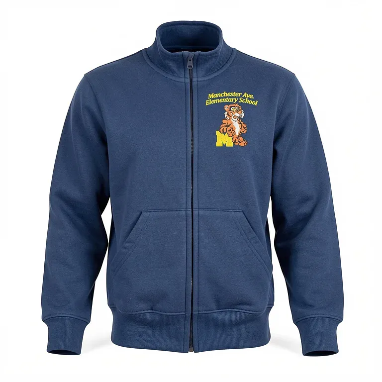 Manchester Ave Elementary School Navy Full Zip Sweatshirt (no Hood) with embroidered school logo