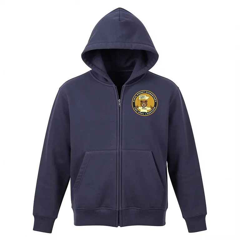 State Street Elementary School Navy Full Zip Sweatshirt (with Hood) with embroidered school logo