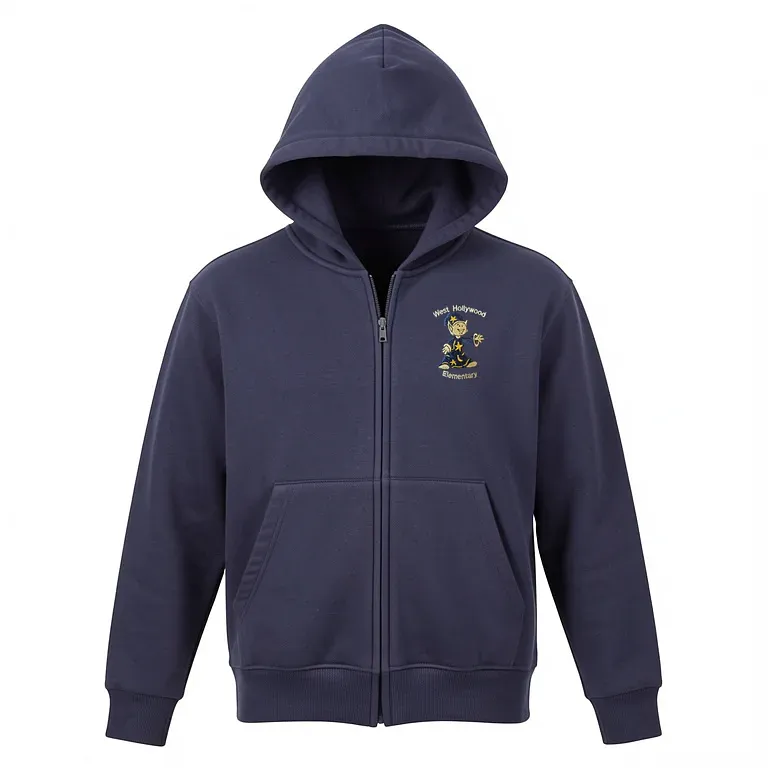 West Hollywood Elementary Navy Full Zip Sweatshirt (with Hood) with embroidered school logo