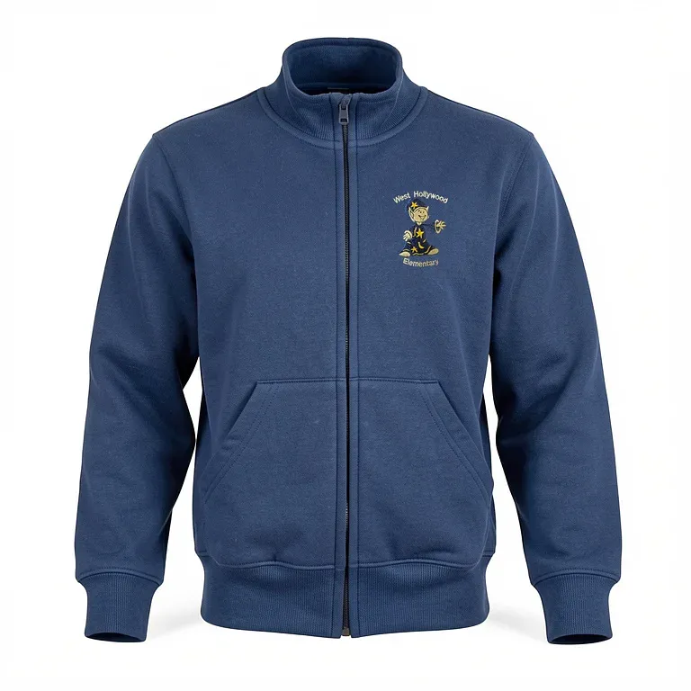 West Hollywood Elementary Navy Full Zip Sweatshirt (no Hood) with embroidered school logo