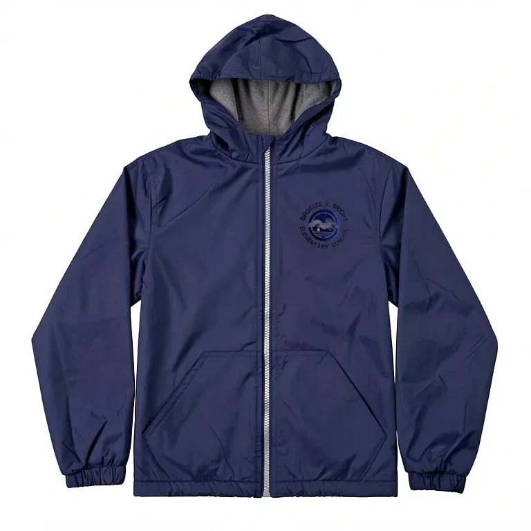 Birdielee V. Bright Elementary Navy Nylon Jacket with embroidered school logo