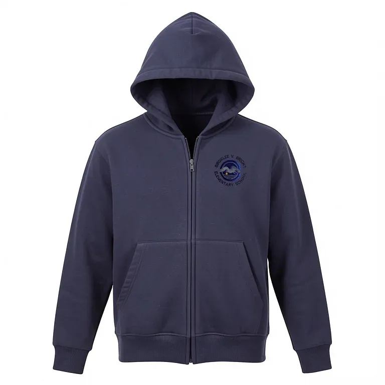 Birdielee V. Bright Elementary Navy Full Zip Sweatshirt (with Hood) with embroidered school logo