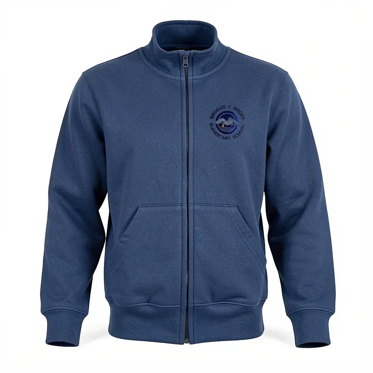 Birdielee V. Bright Elementary Navy Full Zip Sweatshirt (no Hood) with embroidered school logo