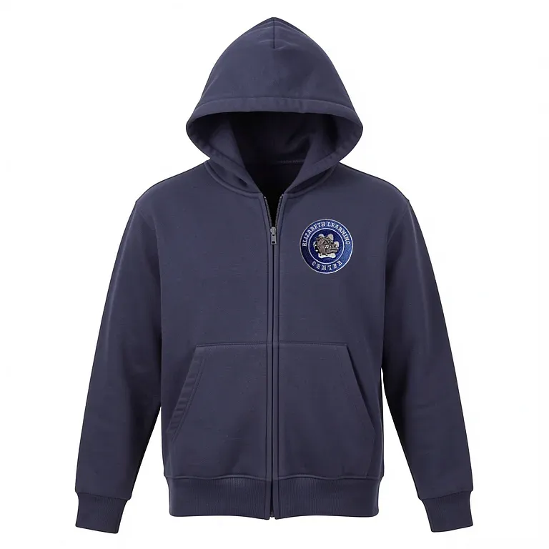 Elizabeth Learning Center Navy Full Zip Sweatshirt (with Hood) with embroidered school logo