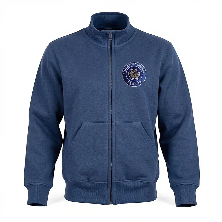 Elizabeth Learning Center Navy Full Zip Sweatshirt (no Hood) with embroidered school logo
