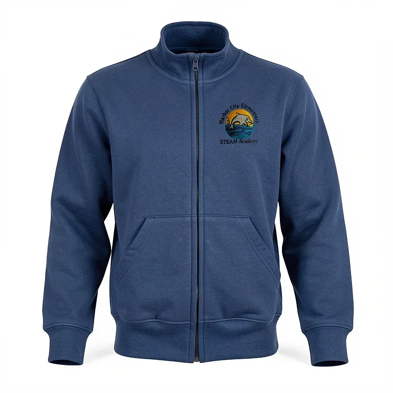 Harbor City Elementary School Navy Full Zip Sweatshirt (no Hood) with embroidered school logo