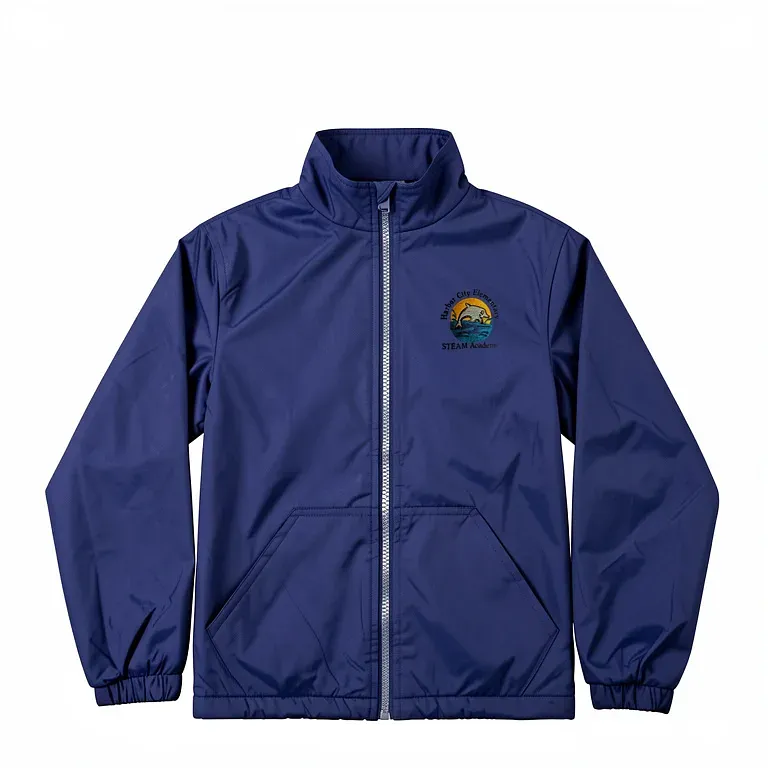 Harbor City Elementary School Navy Nylon Jacket (No Hood) with embroidered school logo