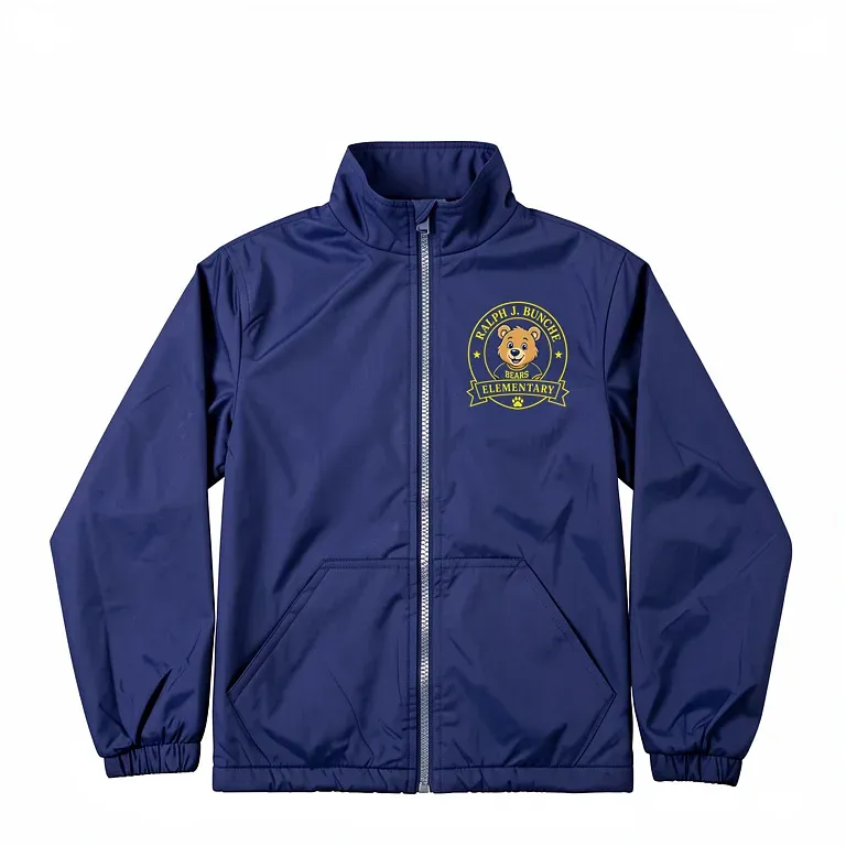 Bunche Elementary Navy Nylon Jacket (No Hood) with embroidered school logo