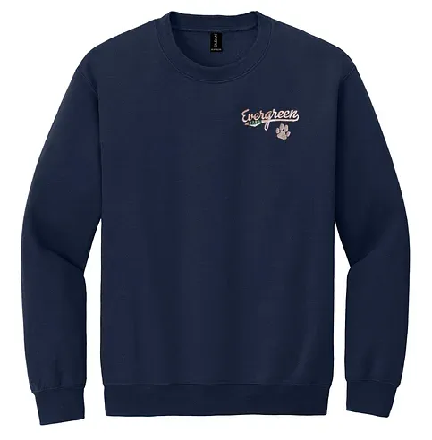 Evergreen Elementary Navy Crewneck Sweatshirt with embroidered school logo