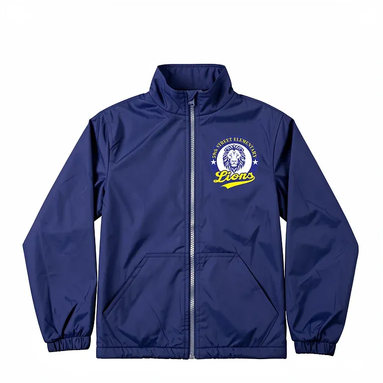 59th Street Elementary Navy Nylon Jacket (No Hood) with embroidered school logo