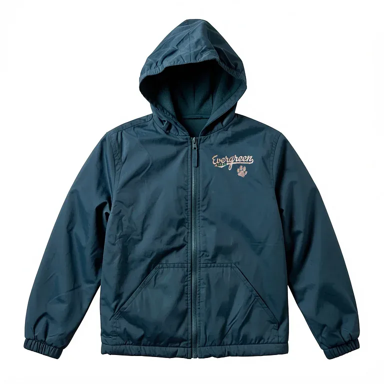 Evergreen Elementary Green Nylon Jacket with embroidered school logo
