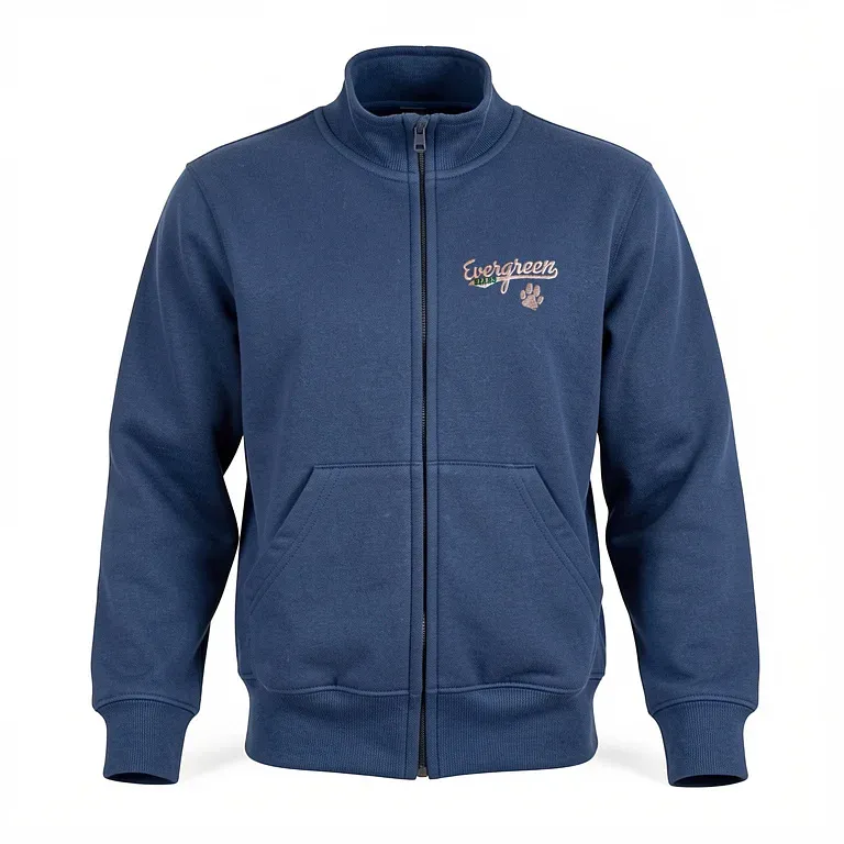 Evergreen Elementary Navy Full Zip Sweatshirt (no Hood) with embroidered school logo