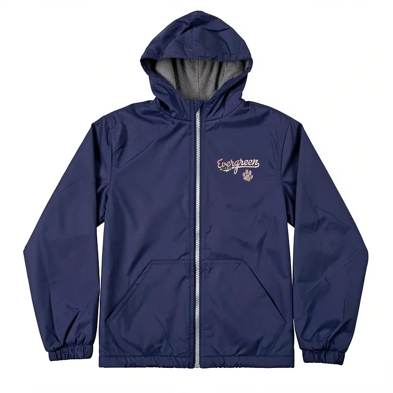 Evergreen Elementary Navy Nylon Jacket with embroidered school logo