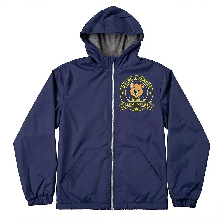 Bunche Elementary Navy Nylon Jacket with embroidered school logo