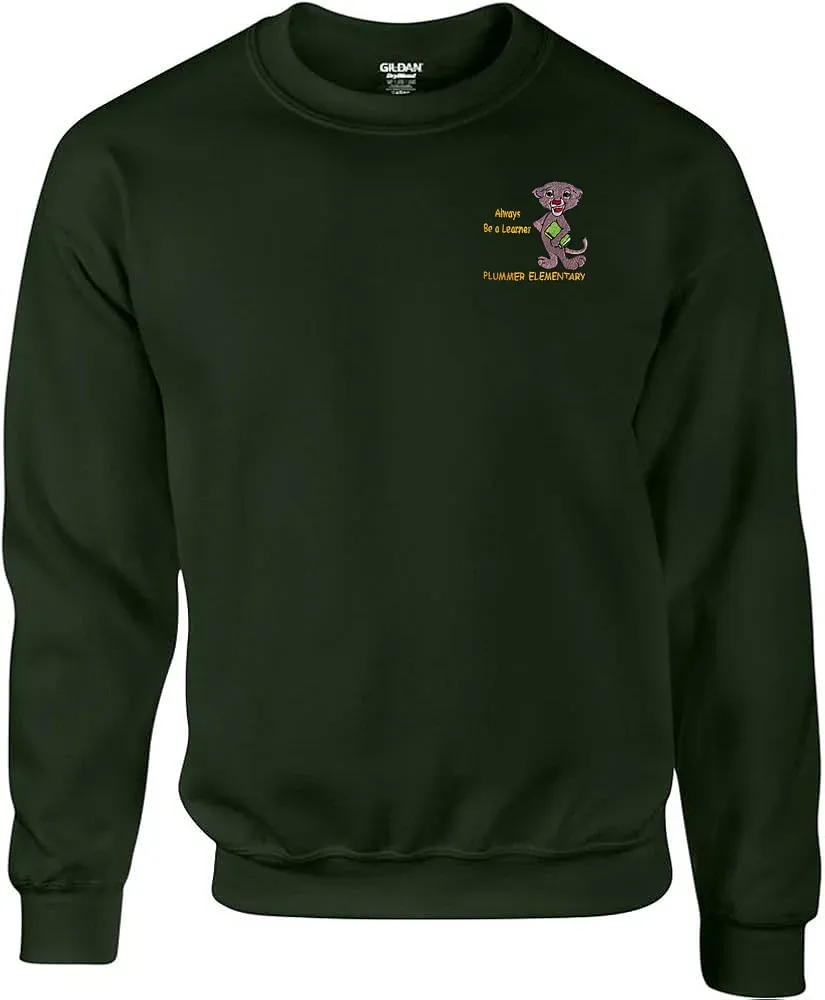Plummer Elementary Green Crewneck Sweatshirt with embroidered school logo