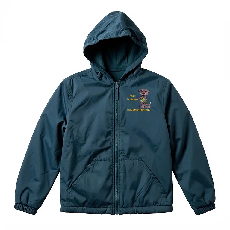Plummer Elementary Green Nylon Jacket with embroidered school logo
