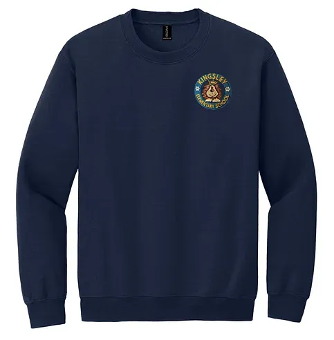 Kingsley Elementary School Navy Crewneck Sweatshirt with embroidered school logo