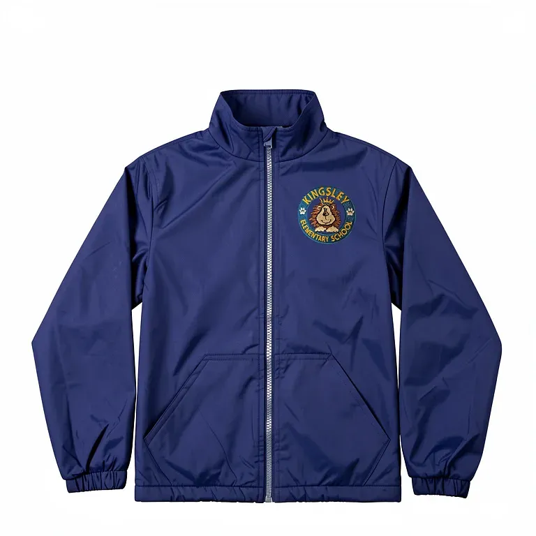 Kingsley Elementary School Navy Nylon Jacket (No Hood) with embroidered school logo