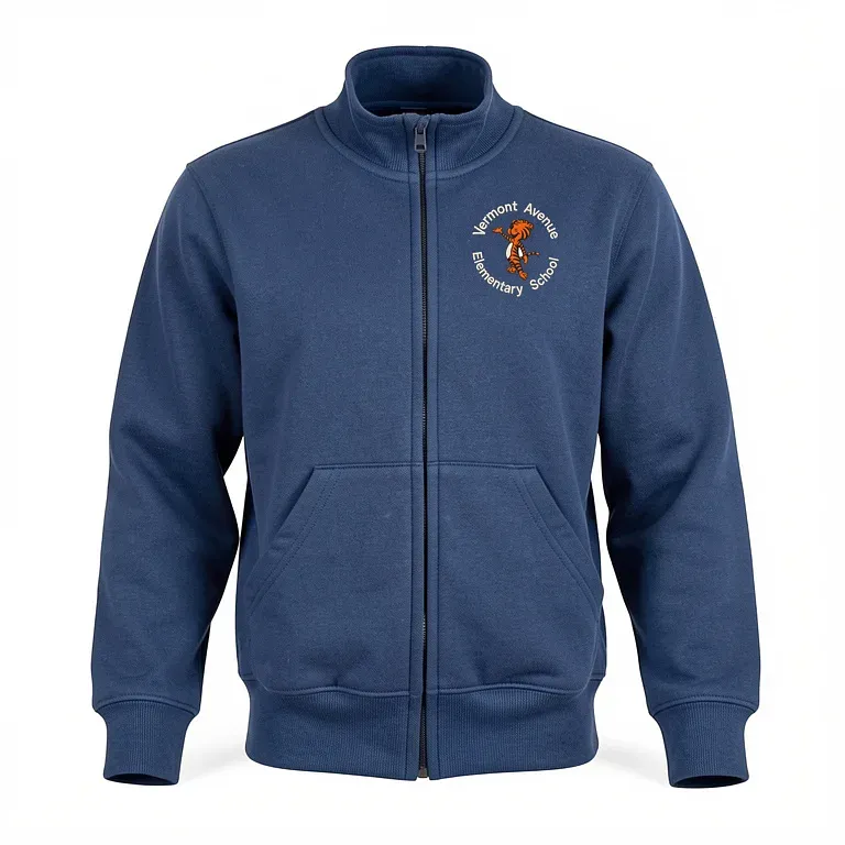 Vermont Ave Elementary School Navy Full Zip Sweatshirt (no Hood) with embroidered school logo