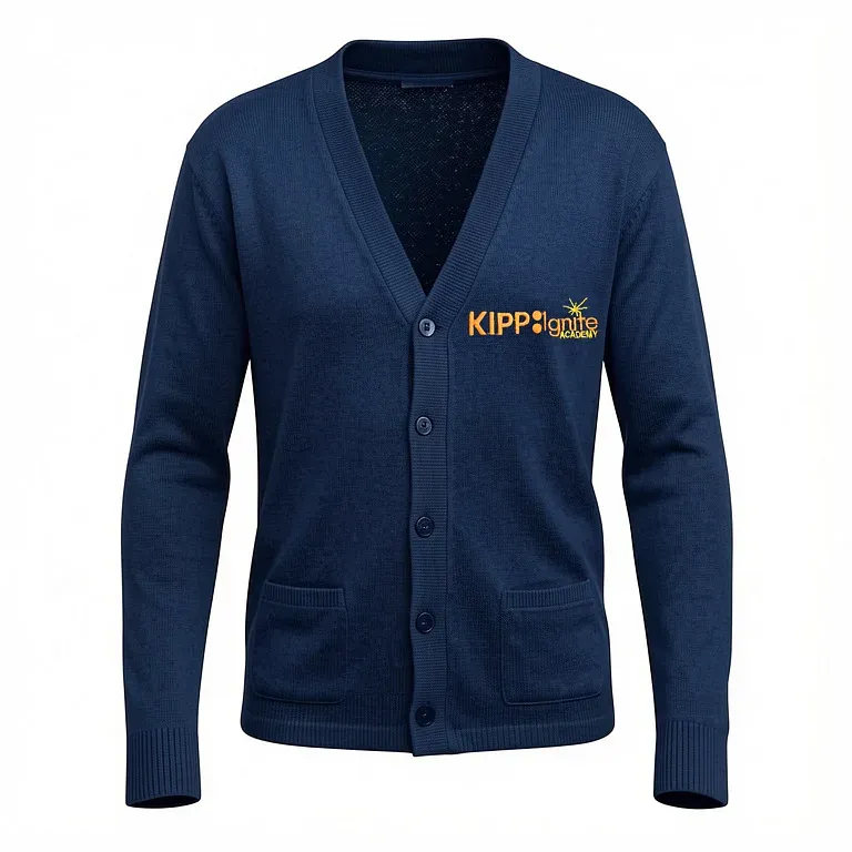 KIPP: Ignite Navy Cardigan Sweater with embroidered school logo