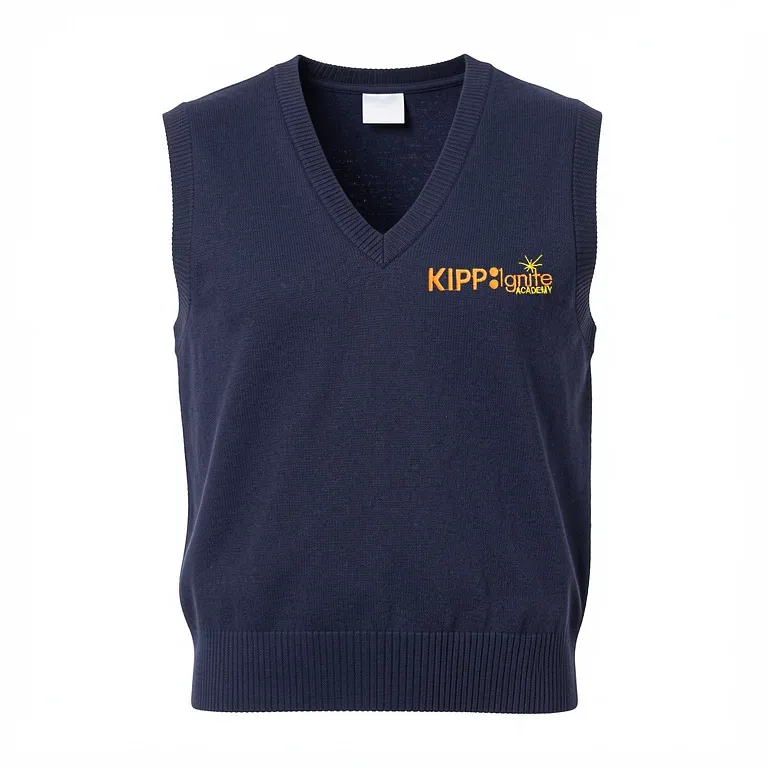 KIPP: Ignite Navy V-Neck Vest with embroidered school logo