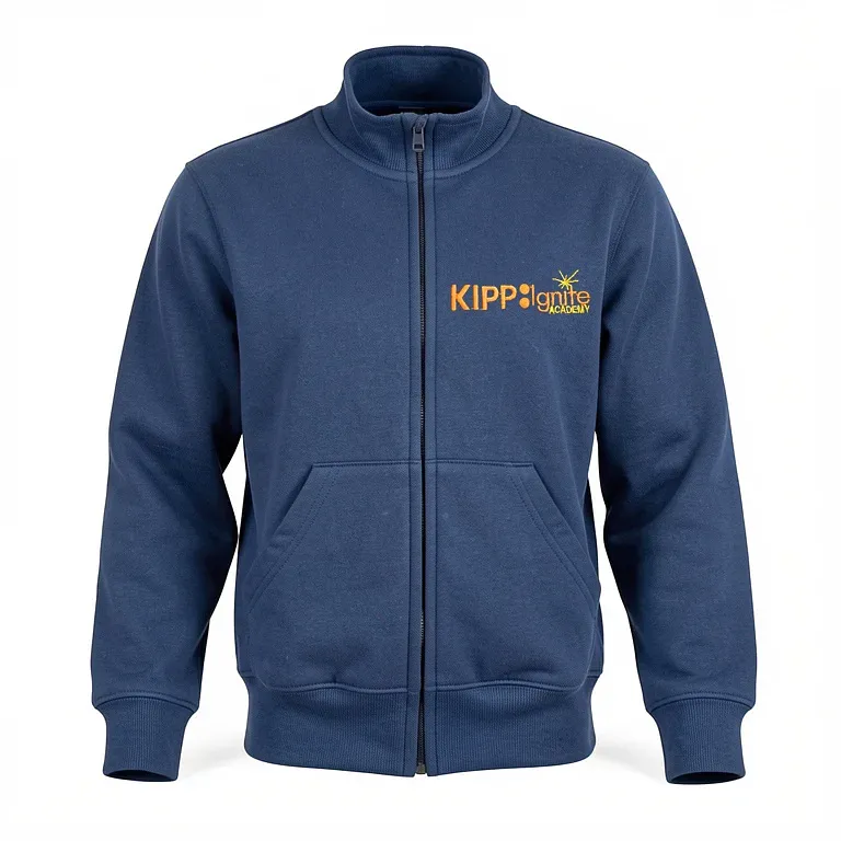 KIPP: Ignite Navy Full Zip Sweatshirt (no Hood) with embroidered school logo